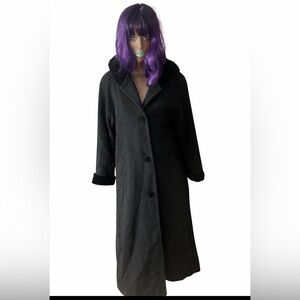 🖤 Vintage Worthington Black Wool Hooded Coat – Size 8